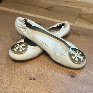 Tory Burch White Minnie Travel Ballet Flats